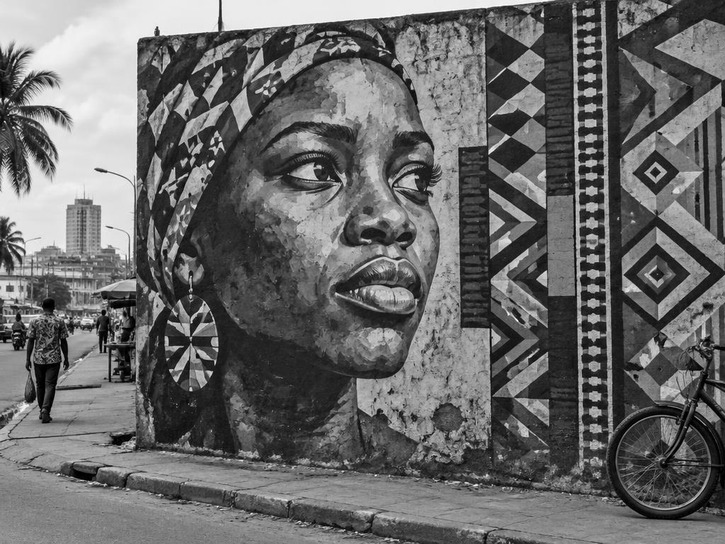 Illustration fictive de street art africain en noir et blanc