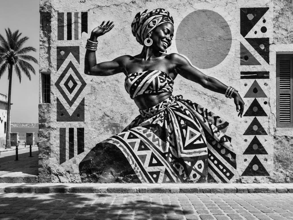 Illustration fictive de street art africain en noir et blanc
