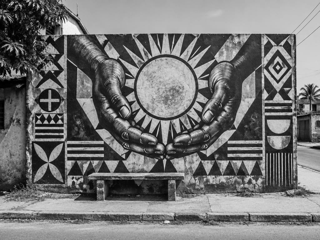 Illustration fictive de street art africain en noir et blanc