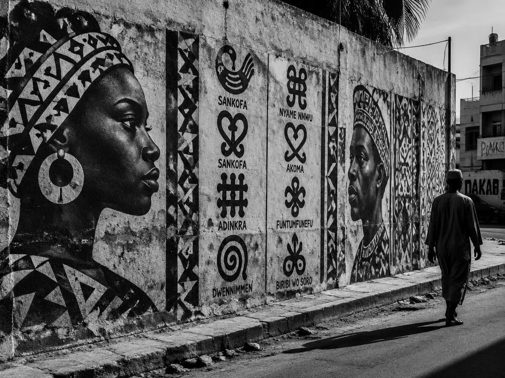 Illustration fictive de street art africain en noir et blanc